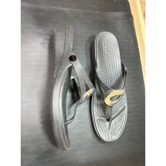 Womens Crocs Wedge Sandals Metallic Circle Detail Black Dual Comfort Size 11 - Picture 5 of 8